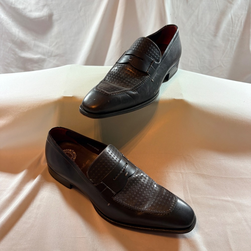Mezlan Penny Loafers Mens 9 M Brown Leather Textured Diamond Dress Shoes Spain